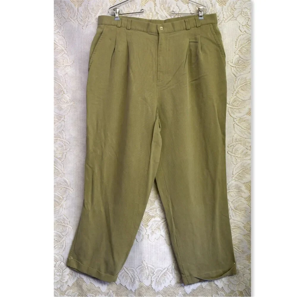 Tori Richard Mens Hawaiian Style Pants Size 38 Beige Khaki Colored Pleated Wide
